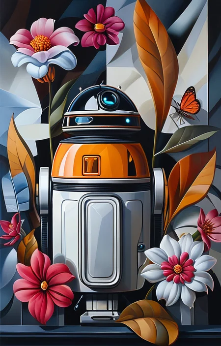 masterpiece,best quality,<lora:tbh205-sdxl:0.9>,illustration,style of Catherine Abel portrait of Housework robots