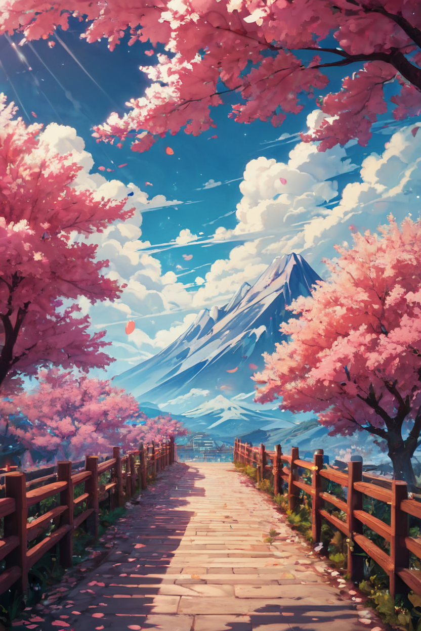score_9, score_8_up, score_8,   pnkBldng, sky, day, cloud, tree, blue sky, no humans, stairs, mountain, fence, path,  BREAK,  blooming stars, luminescent petals, otherworldly fragrance blurry background, (glowwave:1.1), BREAK,  embedding:zPDXL, Expressiveh,   <lora:PinkBuildingsPDXL_v2:0.6>,  <lora:SDXLFaeTastic2400:0.5>,  <lora:Expressive_H-000001:0.4>,