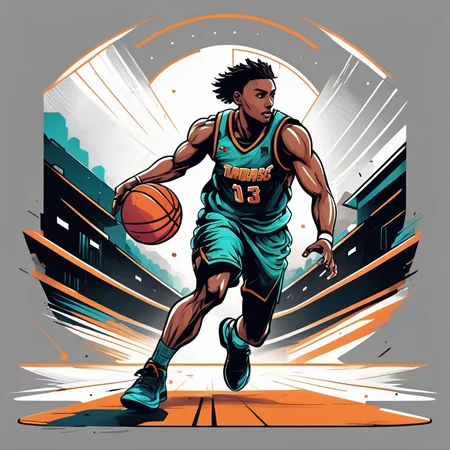 Athletic T-shirt, Basketball Player Character, Stadium Landscape, Team Color Palette, Jersey Texture, Dynamic Lineart, Action Perspective
,T shirt design,TshirtDesignAF,
<lora:TShirtDesignRedmondV2-Tshirtdesign-TshirtDesignAF:1>