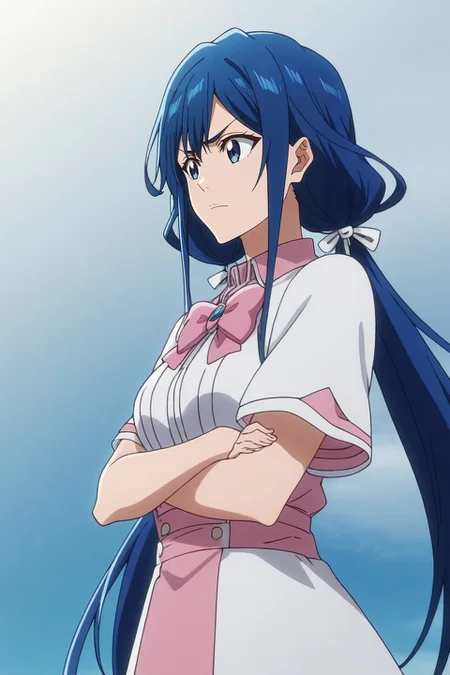 score_9, score_8_up, score_7_up, source_anime, anime screencap, rating_safe, , , , 1girl, <lora:aki_adagaki_pony:0.70>, aki_adagaki, blue hair, blue eyes, long hair, bangs, twintails, low twintails, bow, solo, wide angle, wide shot, cowboy shot, disneyland, noon, arms under breasts, relaxed, <lora:bleach_tybw_style_pony:1.2>, bleach_tybw_style, , <lora:sdxl_lightning_8step_lora:1>