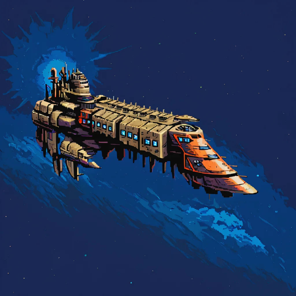 a impstarship battleship in space, ((pulp_comic, heavy_lines, hand_drawn, hand_inked, hand_colored, perfect_face, apxlz))