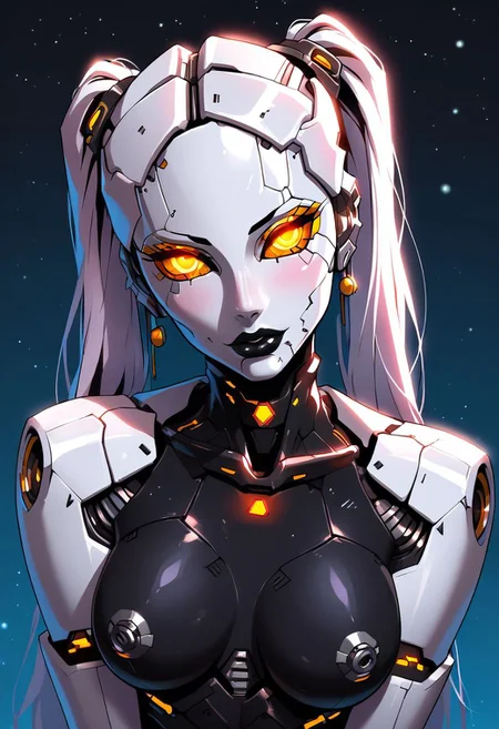 A Robot (((Geisha))) with a(( High Gloss )),((white Plastic face)) and Body.Cyborg,Girl,Android,cool