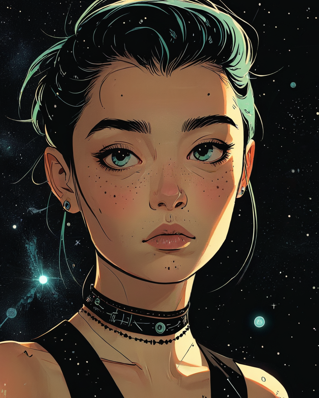 Touching Literal Punks Lyra constellation, in focus, <lora:The_Pulp_Session:1>