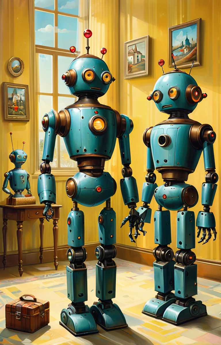 masterpiece,best quality,<lora:tbh328-sdxl:0.6>,illustration,style of magic realism style portrait of Housework robots