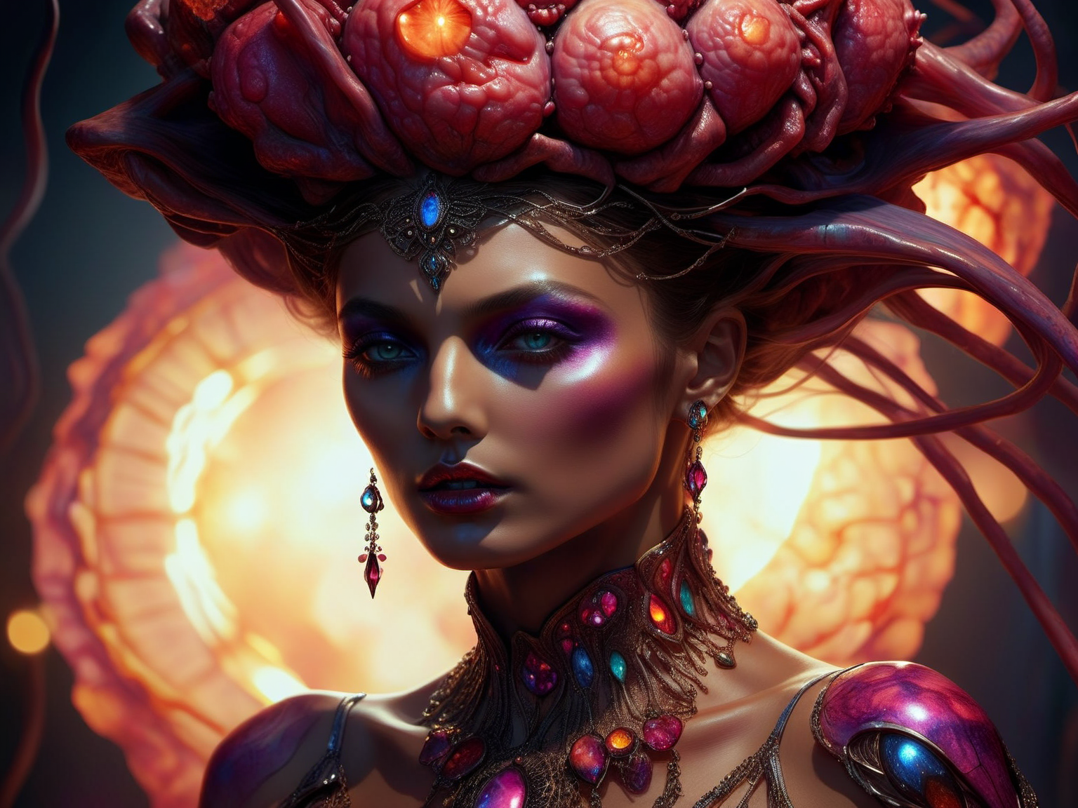 <lora:TechPunkAIv2Pruned:.9> TumorPunkAI  woman fashion  (Highly detailed, amazing fantasy setting), (Shiny Impressive lighting), (Colorful, Ultra Realistic, High quality, Highly detailed, Sharp focus, 8K UHD, Art photography), (trending on artstation)