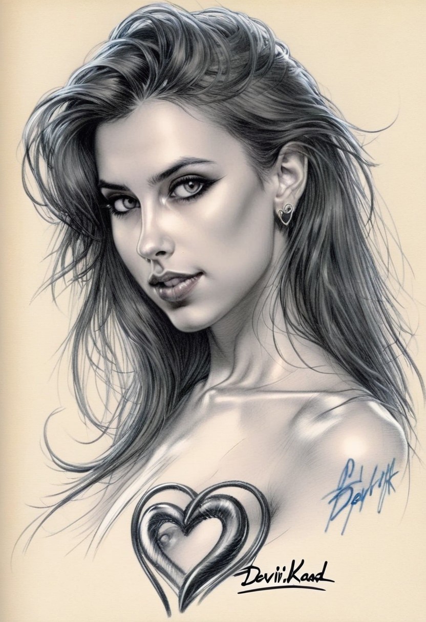 Sketch from busty beauty Y4SM1N3, signed portrait