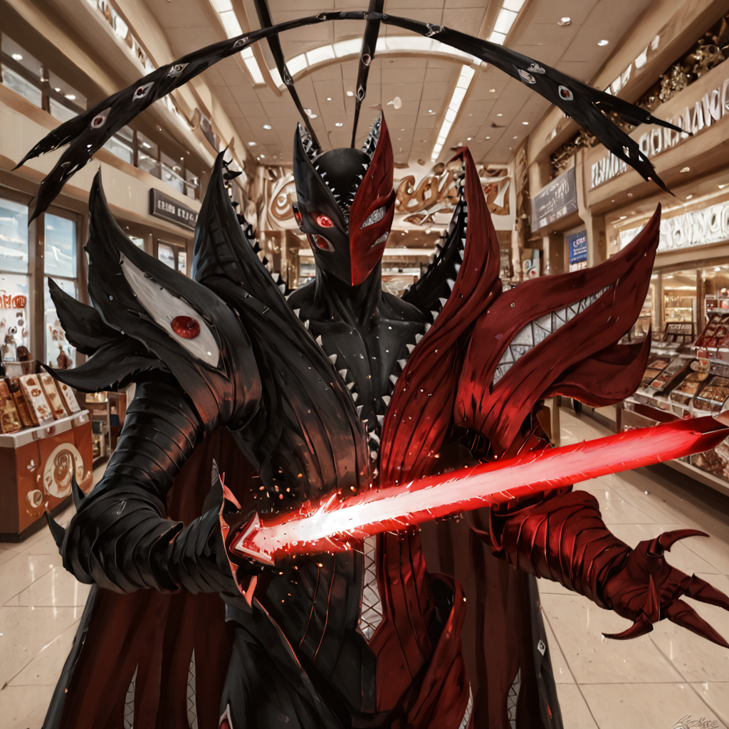 score_9, score_8_up, score_7_up, rating_safe,photo,realistic,cinematic,DLSR,HDR,film grain, zPDXLrl,solo,1boy,abbadomon core,antenna, <lora:AbbadomonCorePony:1>, cropped,upper body,indoors,shopping mall,arm blade,lance,arm raised
