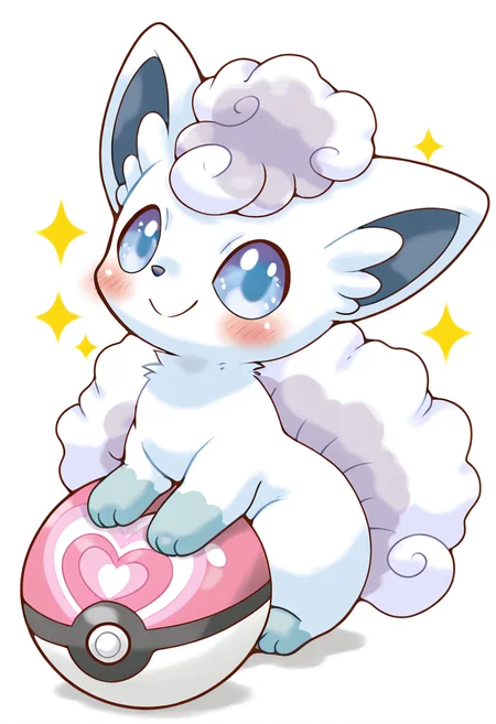masterpiece, best quality, no humans, zzVulpixA, blush, looking at viewer, love ball, poke ball, simple background, sparkle, tsukasa pika, white background, smile, sitting, closed mouth, full body, ball, poke ball (basic) ,<lora:VulpixAlolanPokedex_IXL_v1:1.0>,