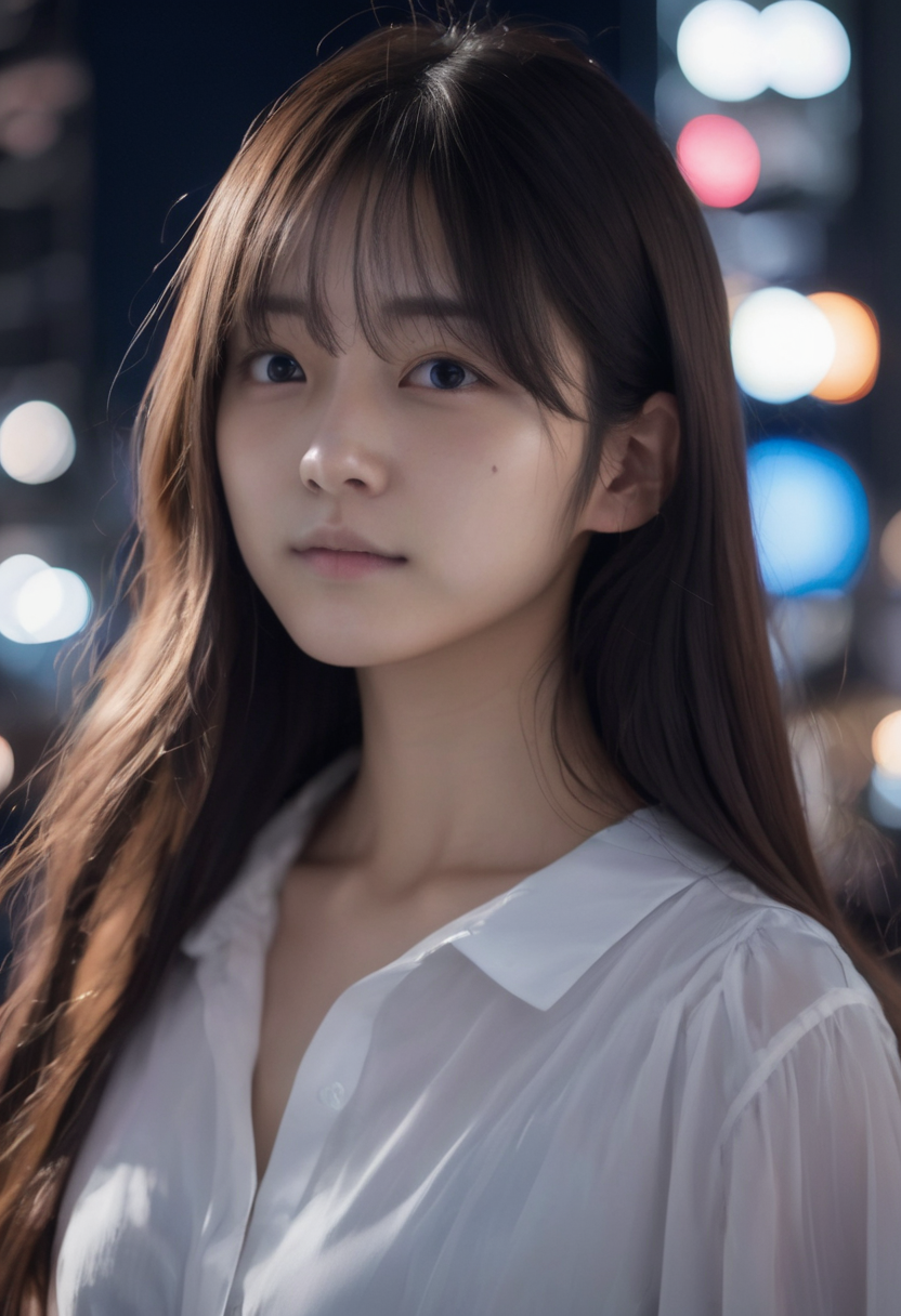 jpn-girl, Professional portrait photography of the face of a beautiful girl with (glossy nude lips) with black eyes, Nikon Z9, looking at the camera, realistic matte skin, highly detailed, skin texture visible,
18  yo, Long, straight hair ,
woman wearing dress,blurry background,  in shibuya night view,
<lora:jpn-girl_v1:0.75>