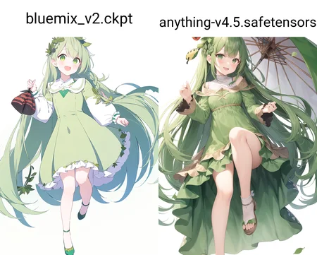 1girl, solo, long hair, green eyes, green hair, open mouth, dress, smile, leaf, very long hair, ladybug, holding, green theme, white background, :d, brown footwear, shoes, long sleeves, leaf umbrella, bug, looking at viewer, blush, full body, holding leaf, frills, braid, simple background, green dress <lora:toridamonoStyle_toridamonoV10:0>