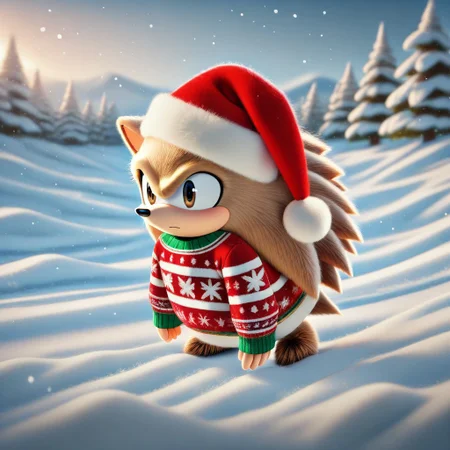 masterpiece, best quality, absurdres, animal christmas, christmas theme,
animal focus, no humans,
hedgehog, christmas hat, christmas sweater,
snow, outdoors
