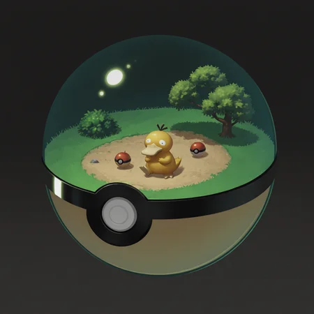 masterpiece, best quality, amazing quality, <lora:Inside_pokeball_buns:0.7> 1ns1d3pok3ball, pokeball, pokemon (creature), no humans,  Psyduck, masterpiece, best quality, amazing quality