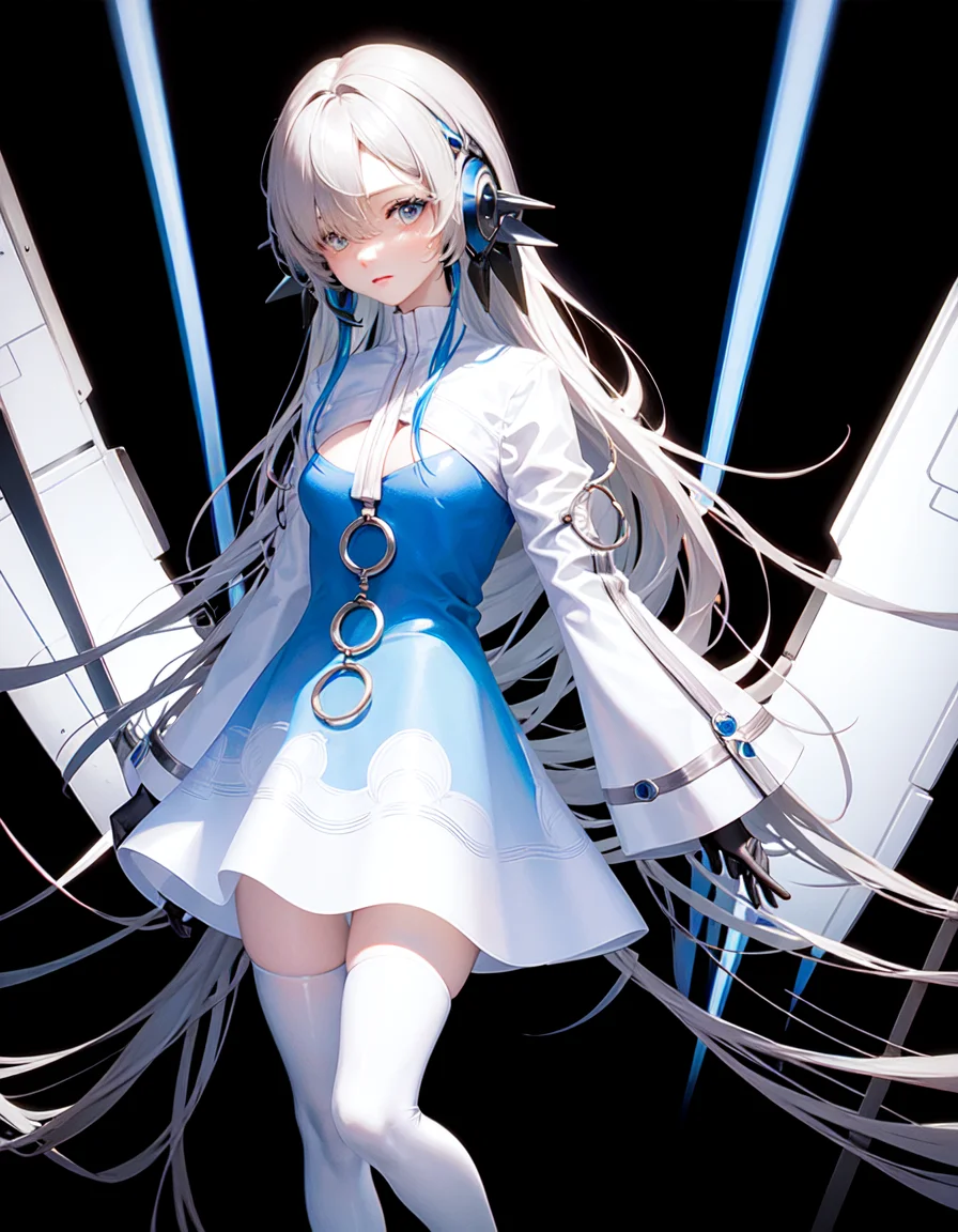 bluejoucho,hair_over_one_eye,1 girl , full body, <hypernet:dalcefoNocopyV2_dalcefoNocopyV2:0.6>, <lora:aMechaMusumeA_arc:0.6>, mecha musume, mechanical arms, headgear,<lora:ligneClaireStyleCogecha_v10:0.6> , ligne claire , clear line,