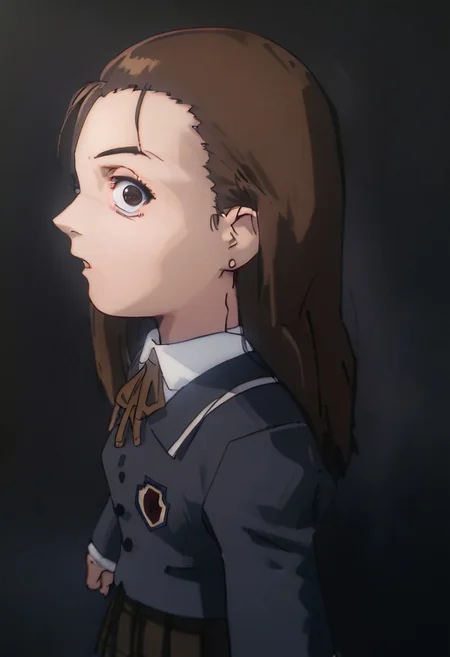 score_9, score_8_up, score_7_up, score_6, source_anime, iwakura mika, ((school uniform)), complete darkness, completely dark, pitch black, full obscurity, no light, dark night, chibi, from above side view, looking at viewer, surprised, black background