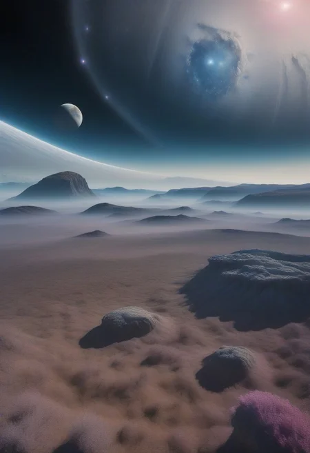 Alien Landscape: A surreal alien landscape with floating rocks, strange vegetation, and multiple moons in the sky. photography. Natural geographic photo. trending on artlist, Hyper-realistic, 16k resolution, intricate details. (masterpiece, award winning artwork) many details, extreme detailed, full of details, Wide range of colors, high Dynamic OverallDetailXL <lora:add-detail-xl:0.95> <lora:WildcardX-XL-Detail-Enhancer:0.9> <lora:xl_more_art-full_v1:0.2>