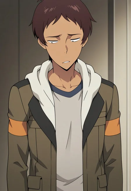 masterpiece,best quality,amazing quality, source_anime,
lanciuv, 1boy, male focus, solo, dark skin, dark-skinned male, brown hair, forehead, shirt, grey shirt, jacket, green jacket, hood, open jacket,