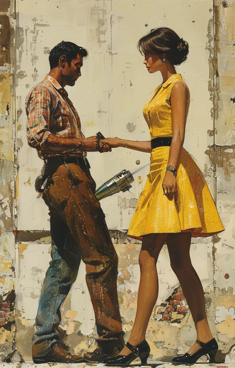 masterpiece,best quality,<lora:tbh298-sdxl:0.9>,illustration,style of Robert McGinnis
portrait of Housework robots