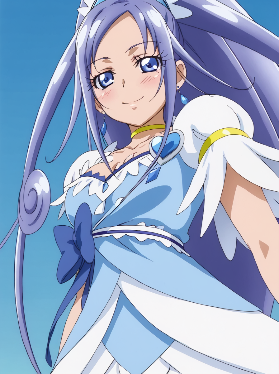 <lora:curediamond.pony:1>,
curediamond,
large breasts, 
half-closed eyes, seductive smile, blush, 
low angle, 
blue background,