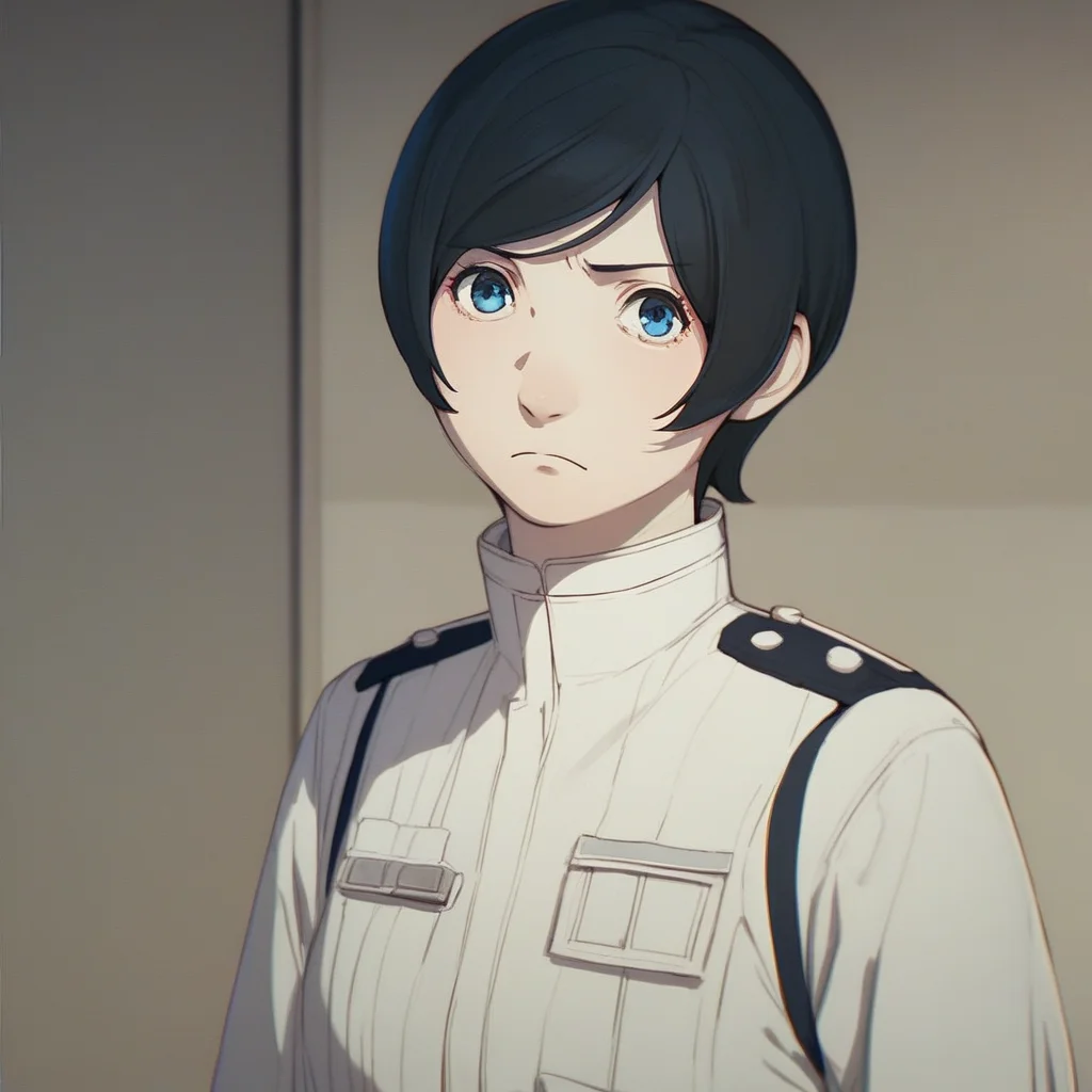 score_9, score_8_up, score_7_up, score_6_up, izana-shinatose, Shidonia-no-Kishi, 1girl, solo, looking at viewer, short hair, blue eyes, black hair, closed mouth, upper body, female focus, indoors, uniform, swept bangs, anime coloring, portrait, frown