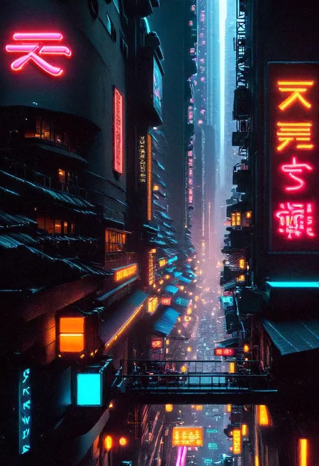 Late night in the street of a neon-lit city, Hitori Gotoh   walks  through the streets of a cyberpunk city, solo focus, focus on female, close up shot,
