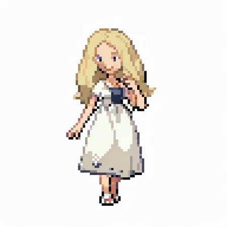 of a woman with blonde hair, wearing a white summer dress
 <lora:pk_trainer_xl_v1-1:1>
 simple background