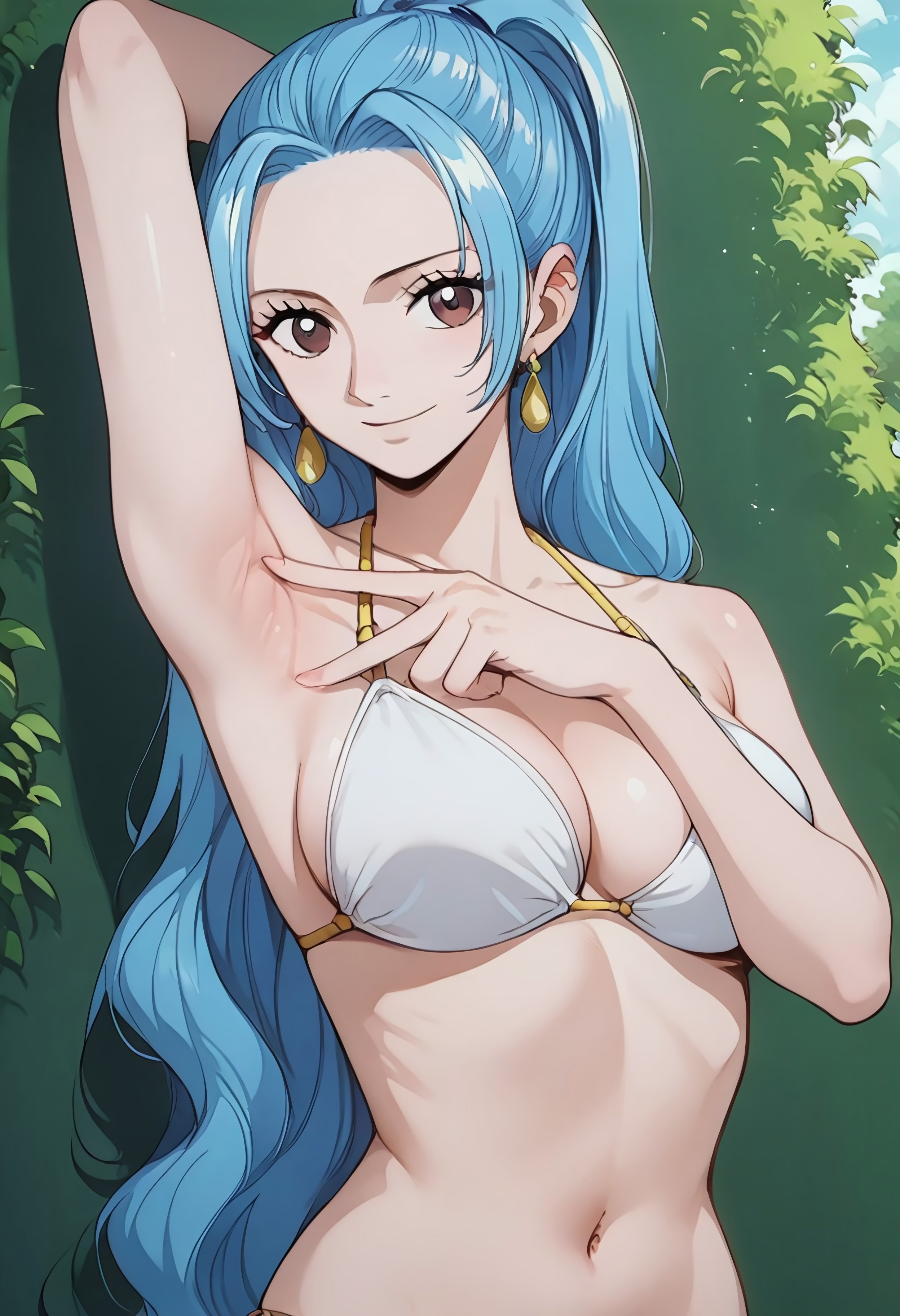 safe_pos, Masterpiece, Highest Quality, Score_9, Score_8_up, Score_7_up, source_anime. anime style. masterpiece, highres, absurdres. Best resolution.

1girl, solo. 
one piece vivi. nefertari vivi. bikini.


spreading armpit with fingers
raise hand