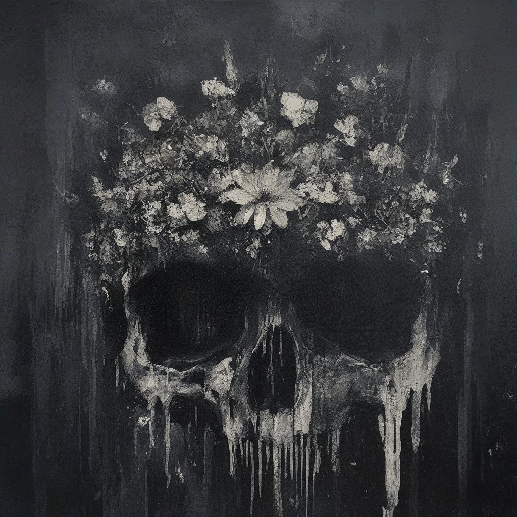 novuschroma64 style, one half of a human skull which has been fractured and detoriated after many long years