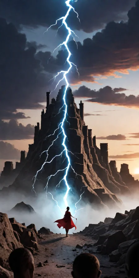 semi realistic, highest quality, depth of field, high contrast, masterpiece, adventure fantasy art, dark fantasy theme, surrealism, expressionism, otherworldly, interdimensional rift, (swirling blue and purple time vortex in the sky:1.3), in the style of Magic the Gathering, visual novel, (in the style of Scheherazade:1.1), Arabian Nights theme, focus blur, indirect lighting, (enhanced shadows), backlit, (high contrast), (silhouette:1.3), wide angle lens, establishing shot, massive scale, background focus, rule of thirds, otherworldly, cataclysmic, mature themes, (violence:1.1), (death:1.1), vibrant dark colors, blue and purple gradient color theme with white highlights BREAK
(an epic Middle Eastern battlefield background:1.1), barren, cracked earth, scorched, dark cloudy skies at night, sandstorms, (gale force winds:1.1), (colorful sheet lightning in the clouds), (lightning bolts striking the earth), silhouettes of a colossal standing army on a sprawling hillside, infantry and calvary kick up clouds of dirt and dust, tents and temporary fortifications surround (large bonfires:1.1) where the invading army is stationed, (flowing river of boiling water:1.1), supply lines bringing in new soldiers and leaving with corpses and the wounded, jagged mountain range in the distance, (ruins of ancient buildings and structures scatter the visible area), (volumetric high density multi-colored fog and mist along the ground), lightning strikes and (raging flames:1.1) illuminate the landscape, [chaos], [mayhem], [panic], [fear], hell on earth, (picture book), (no face),
a lone woman in the foreground, far away zoom, 100 yards away, goddess, (back profile:1.1), (view from behind:1.1), hands, arms, hair, back, legs, boots, armor, cape dress BREAK
(standing on the uneven ground:1.2), reaching toward the sky, (looking away from the camera:1.2), controller of the elements of lightning and water, summoner, tall, slender build, pale white skin, sorceress, elementalist, composed of lightning and water,  (sexy:1.1), supernatural, deity, glowing hollow eye sockets, (absurdly powerful, electrical charges crackle around her human form), intimidating, ominous, deadly, unarmed, woman BREAK
open, empty palms, fingers extended, long fingernails, (drawing down forked bolts of lightning from the heavens:1.3), hands BREAK
raised high up above her head, bare shoulders, blue and silver steel bracers, straightened, arms BREAK
dark brown, very long, loose ponytail hairstyle, feathered, wild, small tight braids tied behind her head, ribbons, whipping in the wind, hair BREAK
bare, shoulder blades, fit, well toned, rigid, straight, back BREAK
spread, wide stance, unbent, unbowed, sturdy, knees apart, bare thighs, muscular, long, legs BREAK
thigh high, leather, laced, blue, high heeled, boots BREAK
chain, undergarment, sparse, reinforced, small links, armor BREAK
blue, iridescent, sheer, long, flowing, godly quality, gold stitching, double split-leg, flowing, neck choker clasp, backless, strapless, cape dress BREAK
[vengeance], (rage:1.1), [bloodlust], (hatred:1.1), [intolerance], (unforgiving:1.1) <lora:xl_shanbailing_0927lightning:0.6> <lora:xl-shanbailing-1011-2water:0.4>  <lora:sinfully_stylish_SDKL:0.6> <lora:xl_iridescent_clothing-1.0:0.8> <lora:Dark Side:1.2>