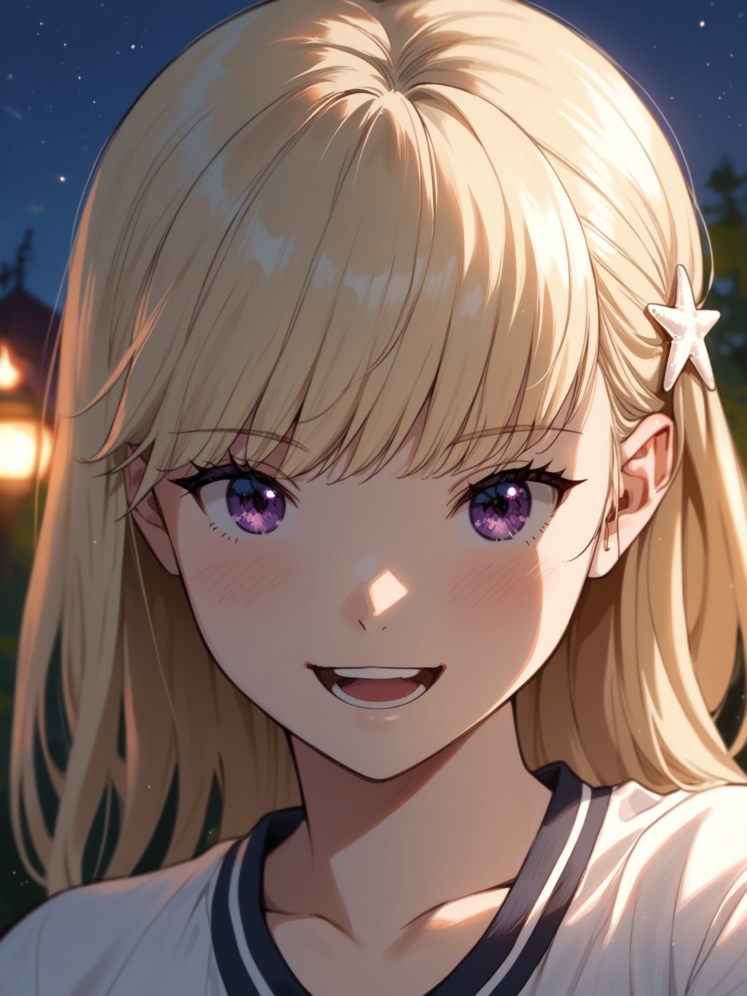 <lora:happy_tentacle-sekiyuina-v0.1-000010:0.9>, ht_sekiyuina, star hair ornament, purple eyes, blonde hair , smile, open mouth, outdoors, night (close-up:0.7), 1girl, (petite:1.2), solo focus, (looking at viewer:1.1), backlighting, (depth of field:0.8), , [(realistic, photorealistic:1.1):(realistic:1.3):22], [(3d:1.2)::10], <lora:LUUNA's Lunas-NijiJourney-SDXL-B2:0.5>, nijijourney, <lora:prgfrg23's Counterfeit-V3.0 Style SDXL_LoRA_Pony Diffusion V6 XL:0.3> <lora:Shed_The_Skin's StS_age_slider_v1_initial_release:-1>, score_9, score_8_up, score_7_up, score_6_up, score_5_up, score_4_up