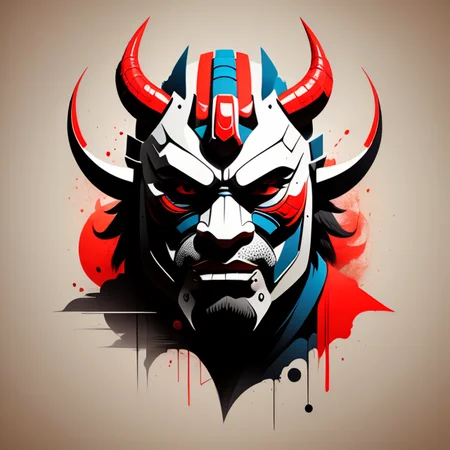 tshirtdesign, a vector art image of a detailed oni samurai mask, intricate, (simple background:1.4), motion blur, <lora:T-shirt_Design_v1a-10:1>