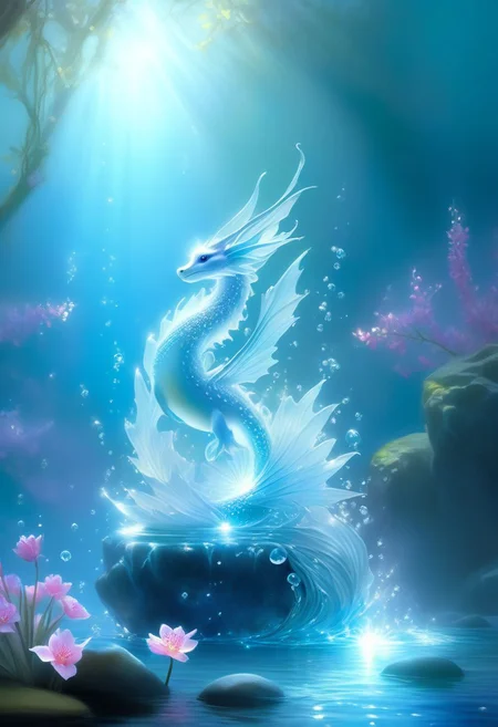 a sense of depth and intrigue, digital brushstrokes, soft lighting,
little dragon close-up transparent insanely detailed liquid water dreamy flower, light inside body, placed on stump, sunlight, dynamic, expressive filigree, complex, artistic, super cute , luminescent, complex, cinematic, highly detailed, realistic
style of Jean Baptiste Monge, Thomas Kinkade, David Palumbo, Carn Griffiths