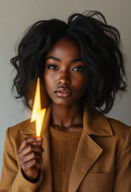 FictionalAbby a black girl, holding out a single yellow lightningbolt symbol