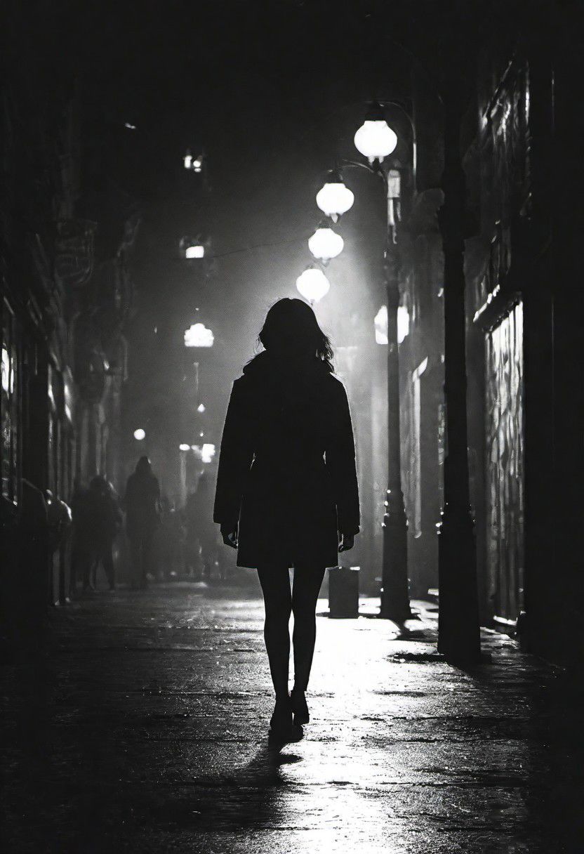 cinematic photo dark photo of a woman walking down a city street alone  at night, <lora:Into_Darkness:1>, 35mm cinematic , film, bokeh,  professional, 4k, highly detailed, 35mm photograph, film, bokeh,  professional, 4k, highly detailed