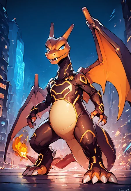 score_9, score_8_up, score_8, 
Charizard, no humans, fangs, fire, game freak, gen 1 pokemon, solo, sugimori ken
zzCitronLegacy, looking at viewer,  bodysuit, neon glow, 
city, night, 
zPDXL, Expressiveh