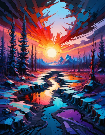 zavy-rghpnt, landscape of a Arcadian Permafrost, at Twilight, Fearful, highly intricate, vibrant, extremely rich detail, highly color focused, intricate, cinematic atmosphere, background inspired, enchanted, aesthetic, complex artistic color composition, beautiful composition
