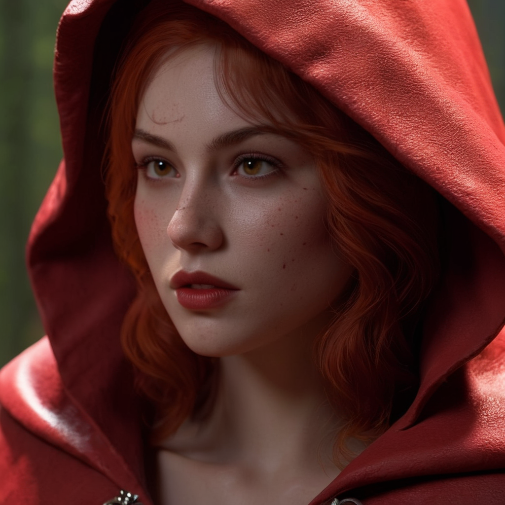 professional 3d model of  <lora:Little Red Riding Hood:1.2> Cinematic Film Scene
Little Red Riding Hood a woman with red hair and red armor on with face full of scars, octane render, highly detailed, volumetric, dramatic lighting