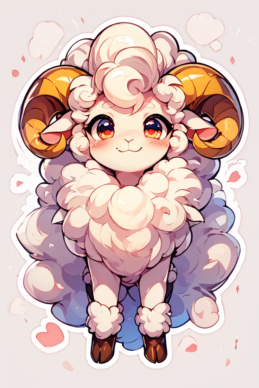 score_9, score_8_up, score_8, BREAK, solo, looking at viewer, blush, smile, closed mouth, horns, no humans, :3, sheep, fluffy, abstract background, white outline, embedding:zPDXL, Expressiveh, <lora:KawaiiKritterPDXL:0.8>, <lora:CatalystStylePDXL:0.6>, <lora:SDXLFaeTastic2400:0.5>, <lora:Expressive_H-000001:0.4>,