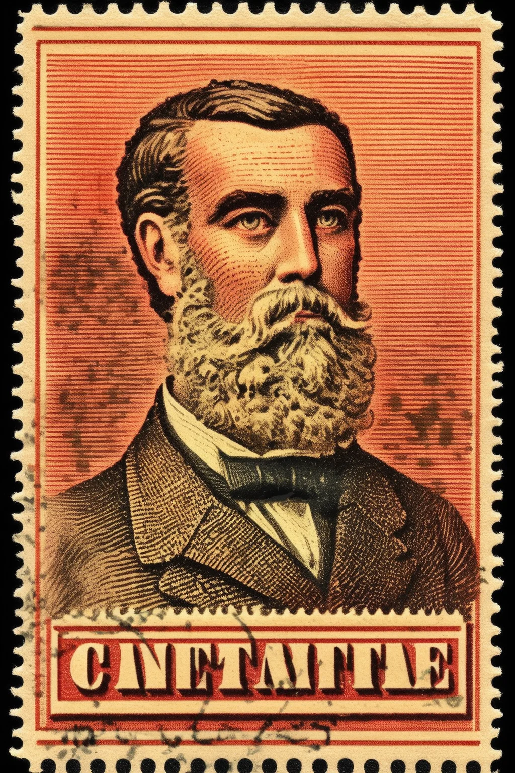 <lora:Vintage Postage Stamps:1>Vintage Postage Stamps - a single vintage stamp over black background