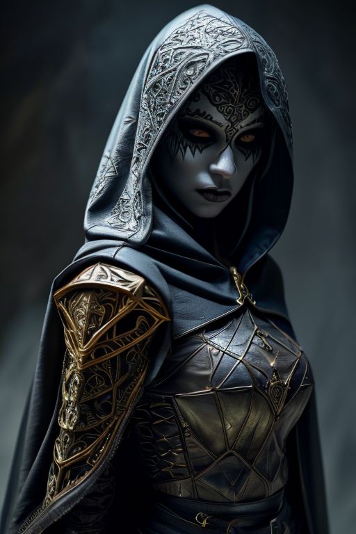 RAW photo, (masterpiece:1.3), subsurface scattering, heavy shadow, (high quality:1.4), (intricate, high detail:1.2), professional photography, HDR, High Dynamic Range, realistic, ultra realistic, photorealistic, high resolution, film photography, ambient lighting, atmospheric effects, <lora:detail_slider_v4:2>, OverallDetail, a female drow rogue, dark makeup, intricate leather armor, jewelry, cape, hood, <lora:Drow:0.8>, epiCPhoto