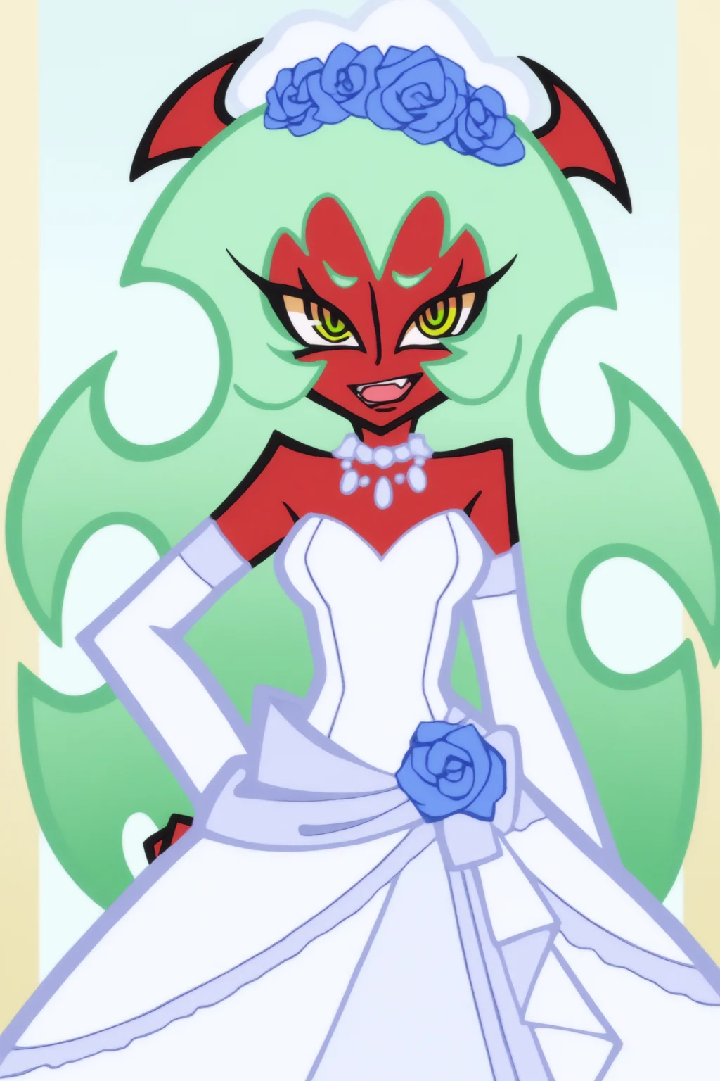 masterpiece, scanty daemon, wedding dress  <lora:panSto-multicharacter-Illustrious-XL:0.8>
