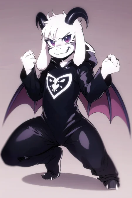 1boy, manga, <lora:asriel-30:0.8>, demon, angry, angry smile, horns, demon wings