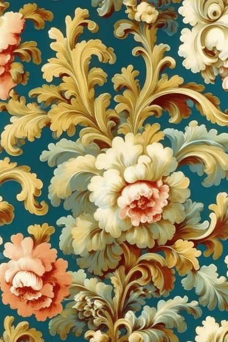 <lora:Anna Maria Garthwaite Style:1>Anna Maria Garthwaite Style - I need a fabric design that integrates elements of Rococo elegance and the image of a Rococo painting. The pattern should be seamless, repeating, and cyclical. The colors should be marked with Pantone TPX color numbers, using no more than six colors. Specifically, we're looking for a soft white (Pantone 11-0601 TPX) to symbolize the Rococo canvas, a light pink (Pantone 13-2804 TPX) to symbolize the Rococo silk, a light beige (Pantone 14-1118 TPX) to symbolize the Rococo parchment, a bright gold (Pantone 16-0836 TPX) to symbolize the Rococo gilding, a deep blue (Pantone 19-4050 TPX) to symbolize the Rococo velvet, and a metallic silver (Pantone 14-5002 TPX) to symbolize the Rococo mirror. The pattern style should reference Rococo elegance and sophistication, and the painting figures should be presented in a delicate and intricate way. The lighting should be natural, as if under the Mediterranean sun. Please create in ultra-high definition, rich in detail, and 16K resolution.