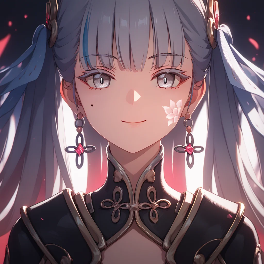 score_9, score_8_up, score_7_up, source_anime,masterpiece,
beautiful detailed face, extreme details eyes, absurdres, ultra-detailed, best quality, 1girl, grey eyes, Detailed irises, twintails, beauty mark on cheek, thoughtful gaze, eyelashes,
flower-shaped markings on left cheek,
Gothic style, solo, looking at viewer, light smile, closed mouth, upper body, close up vibrant, stunningly beautiful, studio anime, illustrative, highlights, dark red shadows, high contrast, dim light, background, white gradient hair,painterly, matte painting, highly detailed, evil smile, white soft skin, Dark, mysterious, haunting, dramatic, ornate, detailed
<lora:JinhsiWUWA:0.6>