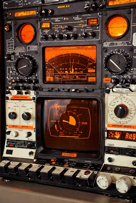 ((extremely large machine interface)), Oscilloscope, brown radio unit, sin wave, crt screen, futuristic black control panel, realistic details, orange buttons, white atmosphere, accurate reflections
smooth dials, detailed knobs, brown orange white dominated
[reflections, realistic soft lighting, realistic, high quality photo, 4k, hd, 7-AnalogueInterfaces]
 <lora:Analogue Interfaces v1.0:0.8> <lora:add-detail-xl:0.5>