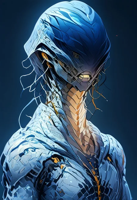 score_9, score_8_up, score_7_up, best quality, robot man, solo, mcnm, tactical helmet, teeth parts, yellow Streamlined tactical armor, armor made of snake scales, snake scales,
snake_hybrid, snake scale patterned, standing, complementary color background, mix of colors psychedelic background,SCLPT, sculpture style,realistic,snake_hybrid.marble skin,armor made of snake scales