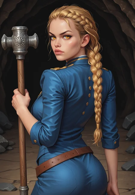 safe_pos, core_9, score_8_up, score_8, semi realistic, ultra detailed, 8k, high quality, hi res, high quality, detailed eyes, perfecteyes, detailed face, 1girl, sharp focus, cowboy-shot, focus on hip, (1girl:1.2), earth elemental, rocky form, (((stone hammer))), brown stone skin, long braided stone hair, realistic, cinematic angle, cinematic lighting, robust body, determined face, glowing amber eyes, powerful pose
BREAK
guarding an ancient underground cavern
BREAK
source_fantasy_art, rating_explicit, expressive, upper body, ((back view)), dynamic pose
BREAK
detailed beautiful background, rugged cave walls, glowing crystals, stalactites and stalagmites, dim torchlight, echoing silence, mystical underground atmosphere
(((full clothed)))