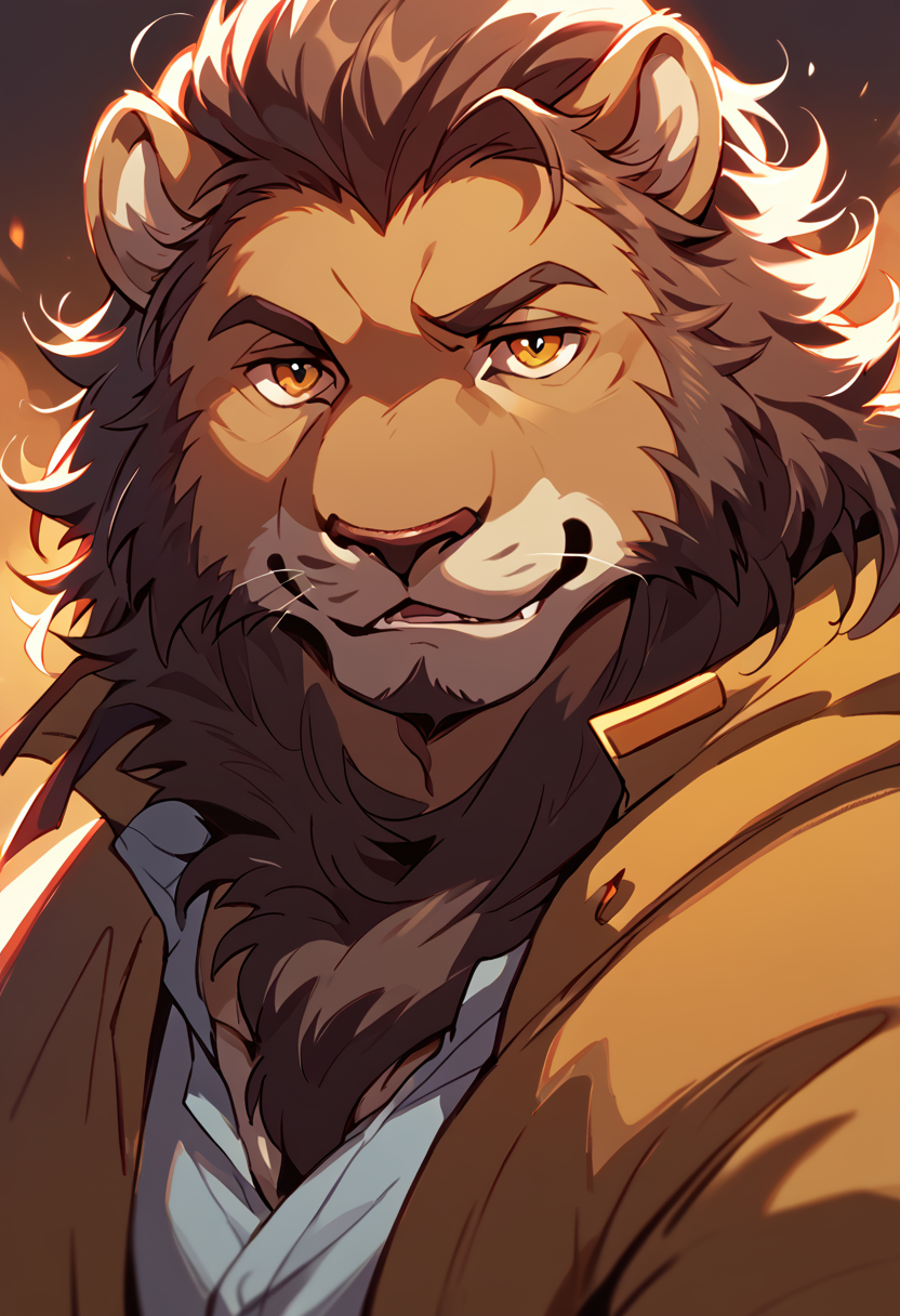 score_9, score_8_up, score_7_up, high quality, hires, by fruitz, furry, lion, furry male, 1boy, solo, bara, seductive, looking at viewer, upper body, <lora:Fruitz_style:1.2>