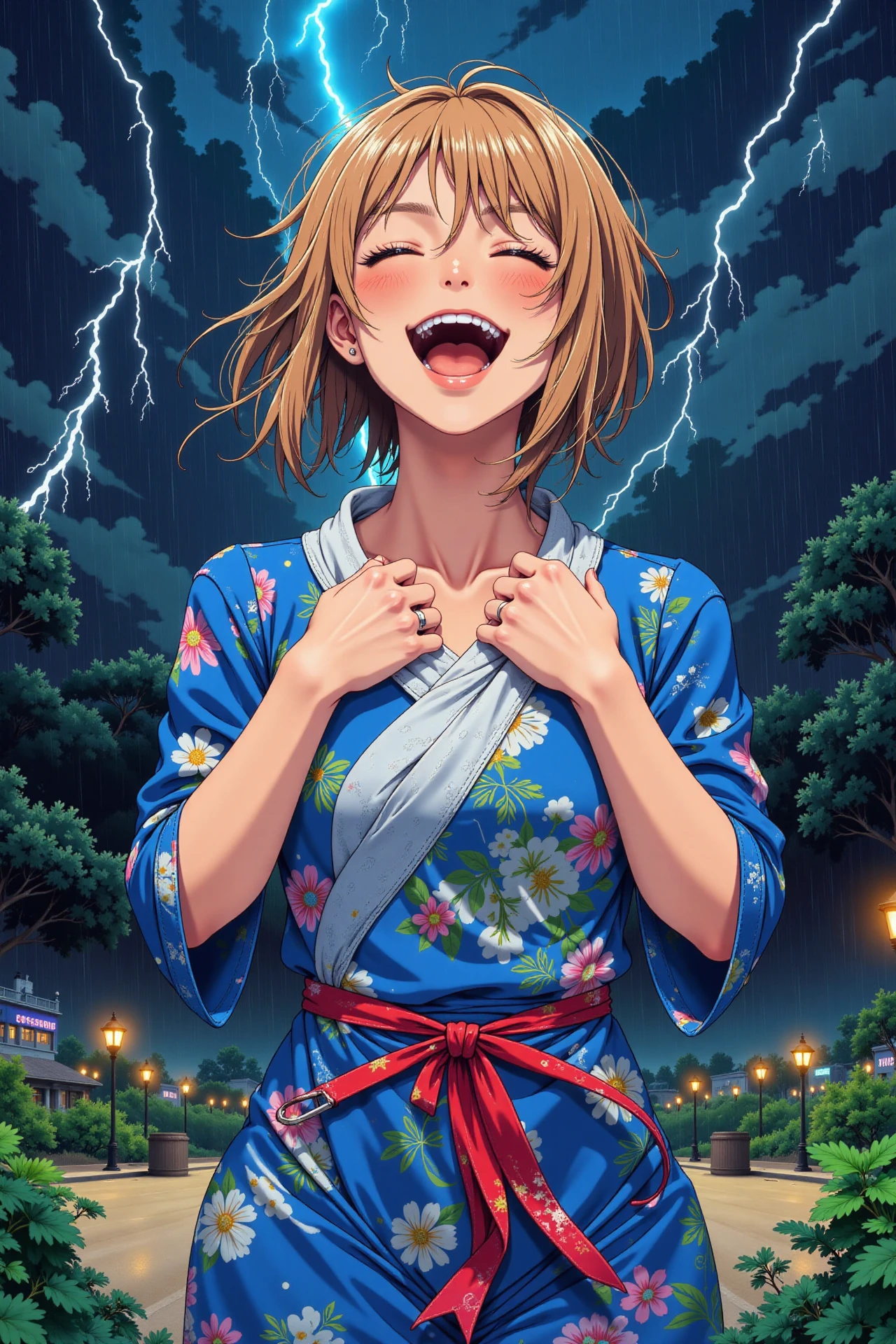 a laughing woman beautiful  anime landscape, rain and storm, woman, very intricate, very detailed, sharp, bright, colorful, <lora:Hand v2:0.5> <lora:Anti-Blur:1><lora:Insane Detail Slider:0.25>  <lora:flux.1_lora_flyway_Epic-detail_v2:0.3> <lora:fluxenhancer:0.25> <lora:ROWER:0.6> <lora:test2:0.8> nistyle
