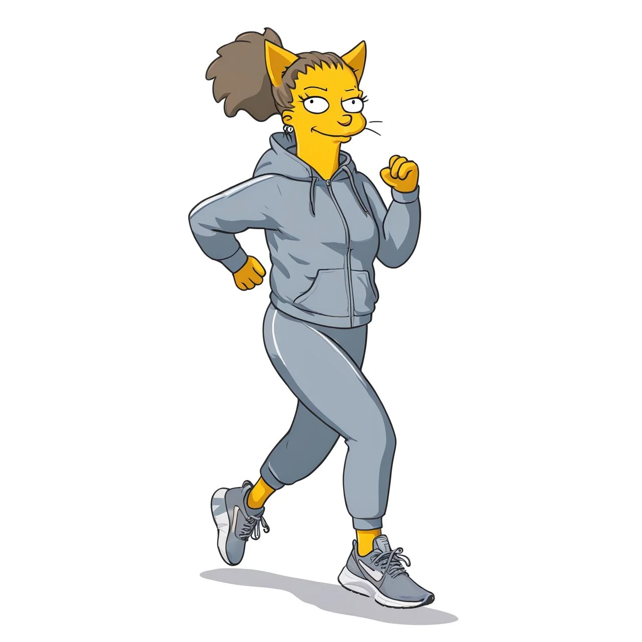 A HuMeow woman jogging in athletic clothing simpstyle <lora:SDXL-HuMeow-LoRA-r8-000003:1> <lora:SDXL-simpstyle-Lora-r8:0.65>