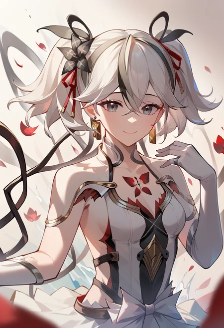 score_9,score_8_up,score_7_up,<lora:camellya_(wuthering_waves):1>,camellya_(wuthering_waves), solo, white_dress, white_gloves, small_breasts, ribbon, petals, elbow_gloves, earrings, closed_mouth, smile, 1girl, looking_at_viewer